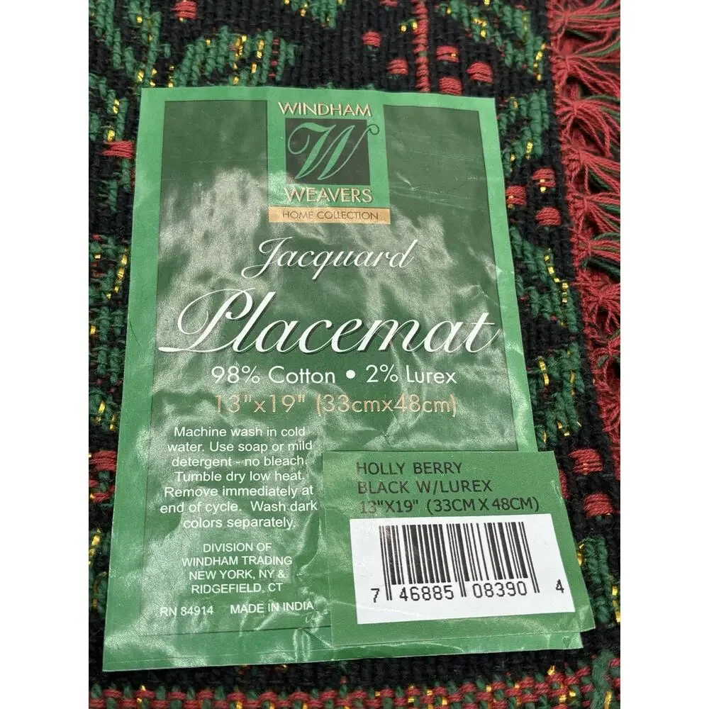 Windham Weavers Christmas Jacquard Table Runner 54” + 2 Placemats NOS